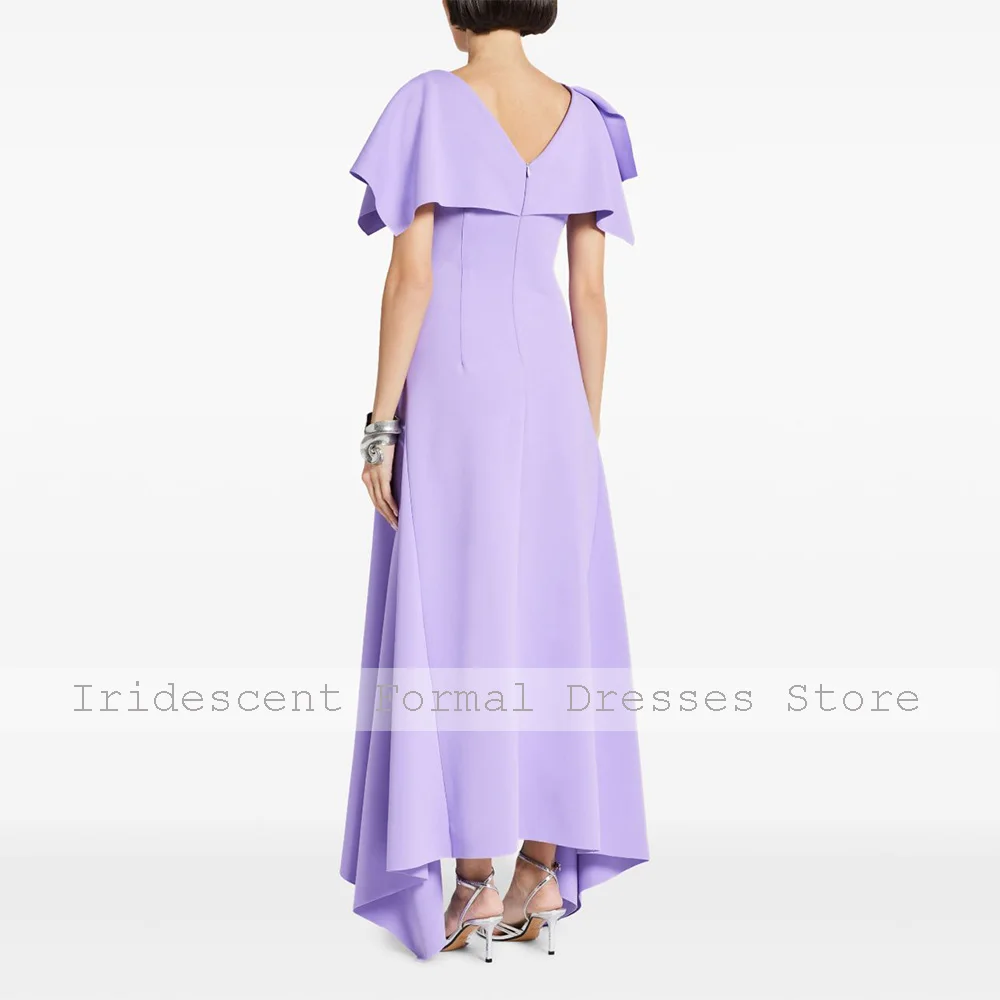 Lavender Formal Party Dress High-Low A Line Cape Modern Cocktail Gowns for Women 2025 Sleeveless Saudi Arabian Simple Prom Dress