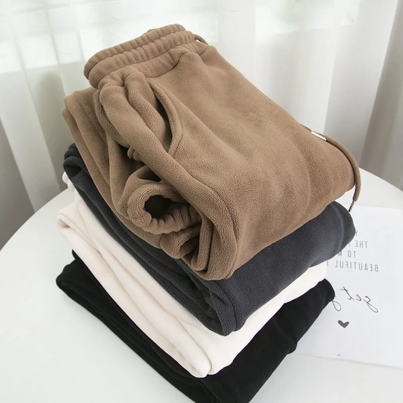 Thickened Fleece Sweatpants Women's Loose Fit Sporty Casual Trousers Korean Style Harlan Pants Polyester Fiber Warmth