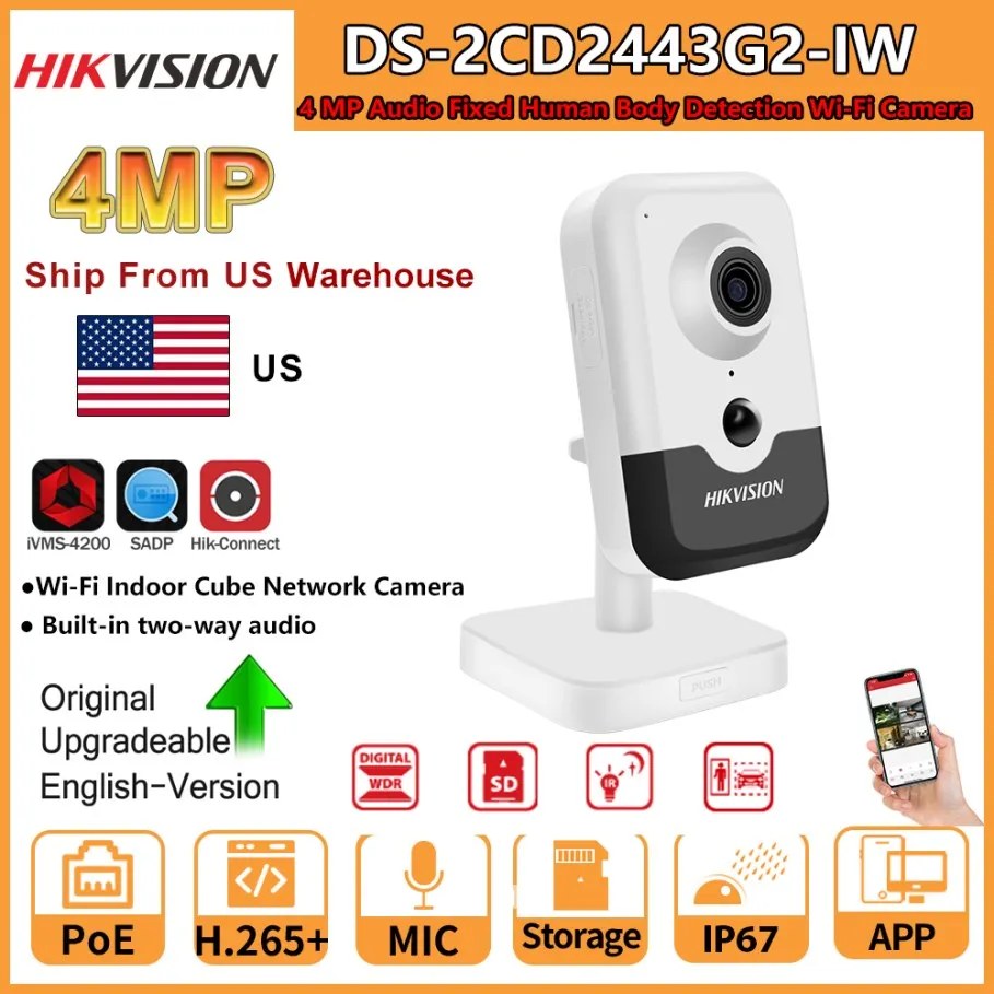 

Hikvision 4MP WiFi IP Camera DS-2CD2443G2-IW Indoor Human Body Detection IR Wireless Network Camera PoE 2-way Audio SD Card Slot