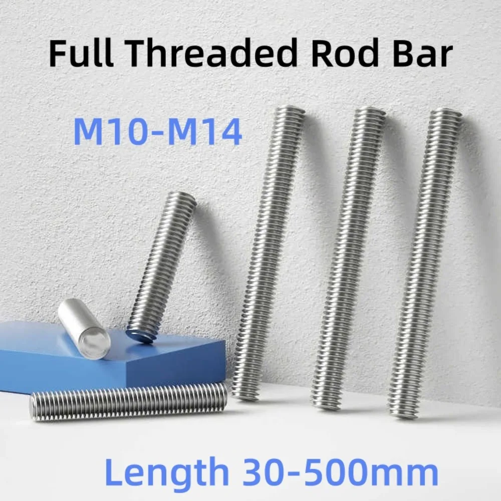 304 Stainless Steel Headless Stud Bolt M10 M12 M14 DIN975 Full Threaded Bar Fully Metric Thread Rod Screw Hardware 30-500mm