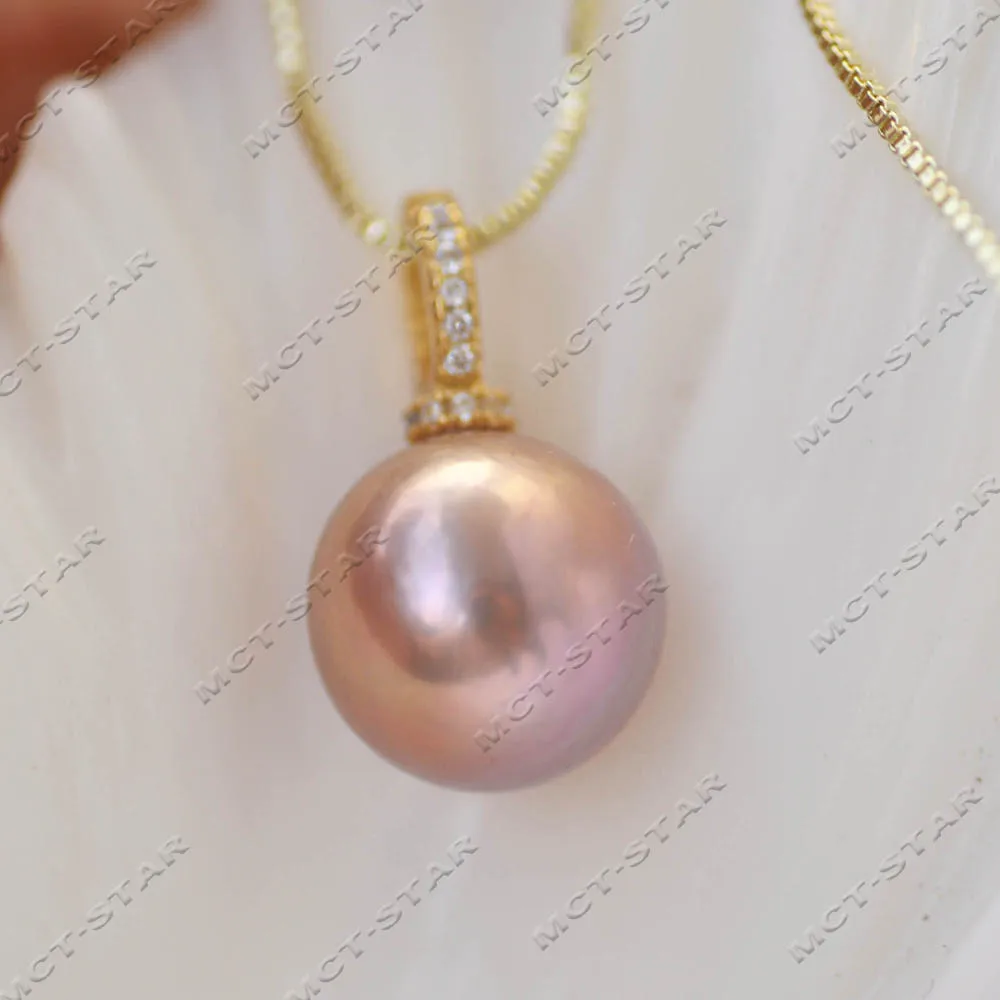 

Z14388 A++ 14 мм натуральный лавандовый круглый кулон с жемчугом Эдисона CZ-цепочка