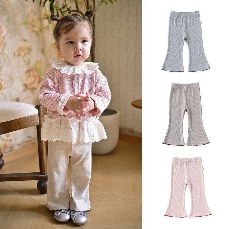 

Girls' Fall Fashionable Bell Bottom Pants 2025 New Style Children's Wide Leg Long Trousers Spring Autumn Outfit for Baby Girls