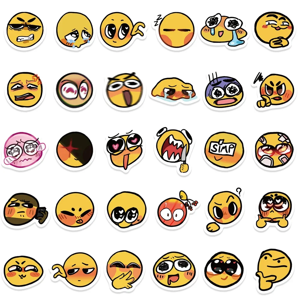 50Pcs Cute Smiling Faces Cartoon Funny Sticker Kawaii Creative Waterproof Decal for Laptop Luggage DIY Child Phone Stationery