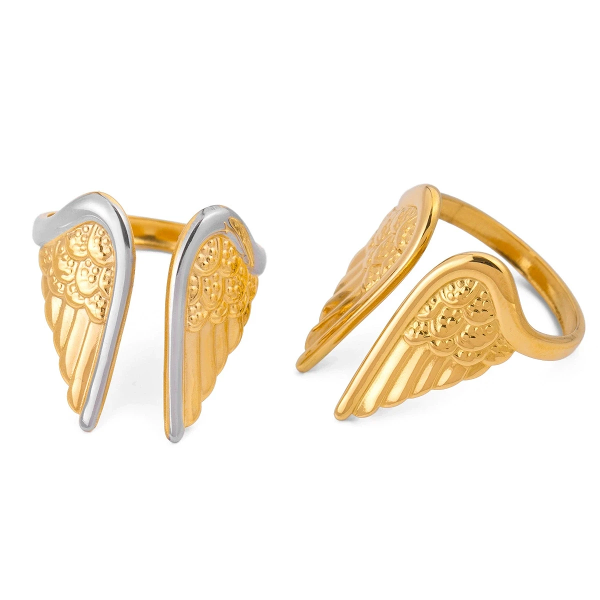 حلقة مفتوحة من الفولاذ المقاوم للصدأ على شكل جناح ذهبي قابل للتعديل تناسب جميع أحجام الأصابع، إكسسوار عصري لأي مناسبة #5