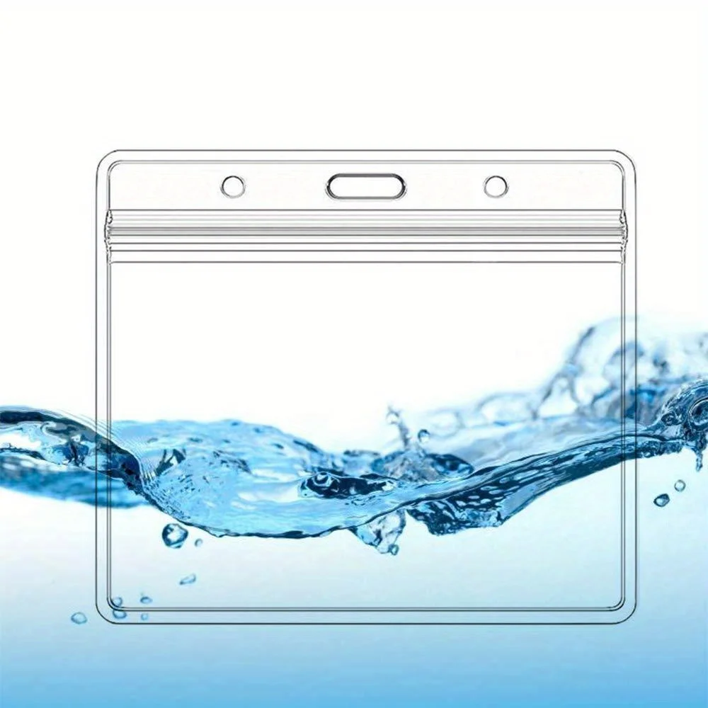 High Quality Clear PVC ID Badge Holder, Waterproof Resealable Zipper Card Sleeve with 3-Hole Pre-Punch, Heavy Duty Protective Name Tag Pouch for Office, School, Exhibitions