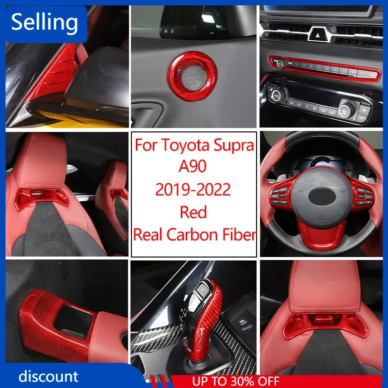 

(Red) Real Carbon Fiber For Toyota GR Supra MK5 A90 2019-2022 Car Interior Decoration Trim Frame Accessories Car modification