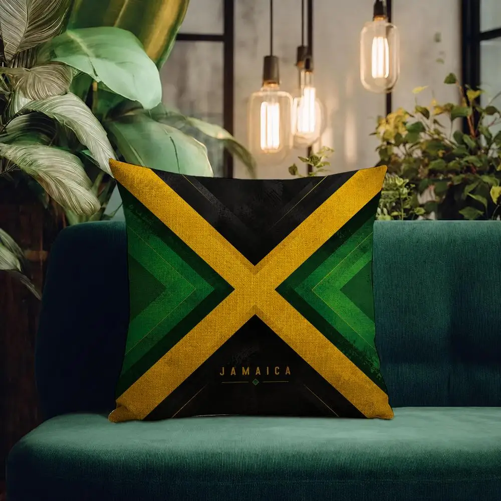 Flag Jamaica Flag Cushion Cover Natural Linen Pillowcase Set All-in-One Decor Cushion Cover for Sofa Bedroom Chair