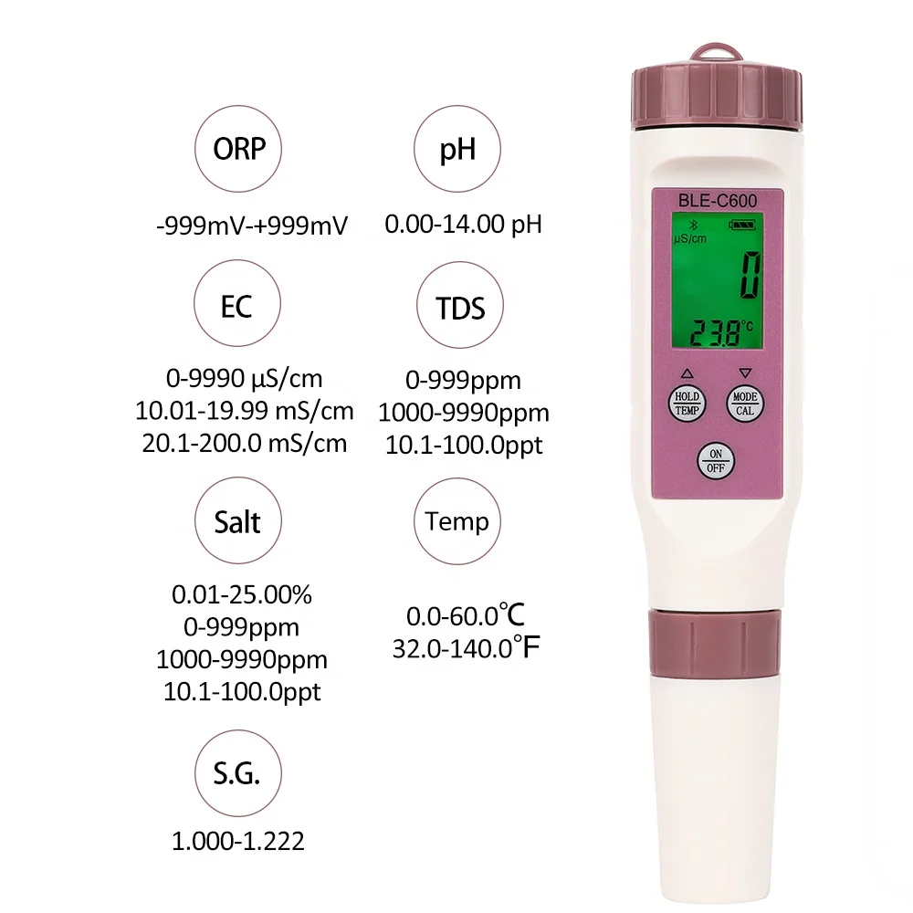 Bluetooth Seven-in-One Water Quality Tester APP Control ORP TDS Salinity pH Meter Detection Laboratory Aquarium