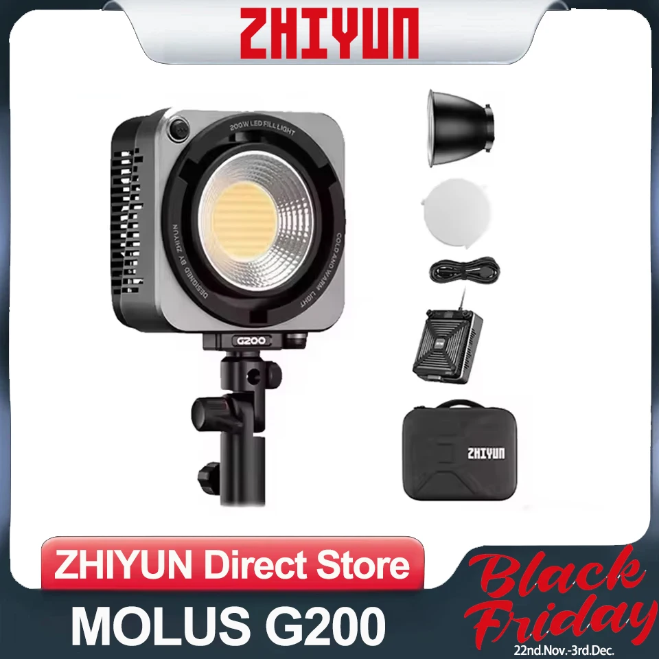 ZHIYUN MOLUS G200 200W Video Light Fill Light Photography Lighting for TikTok Studio Live Streaming Outdoor