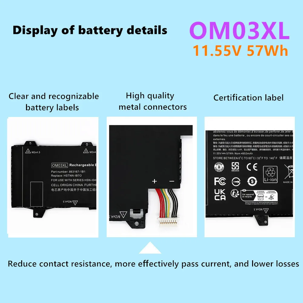 

11.55V 57Wh OM03XL Battery For HP EliteBook x360 1030 G2 HSTNN-104C HSTNN-IB70 0MO3XL 863280-855