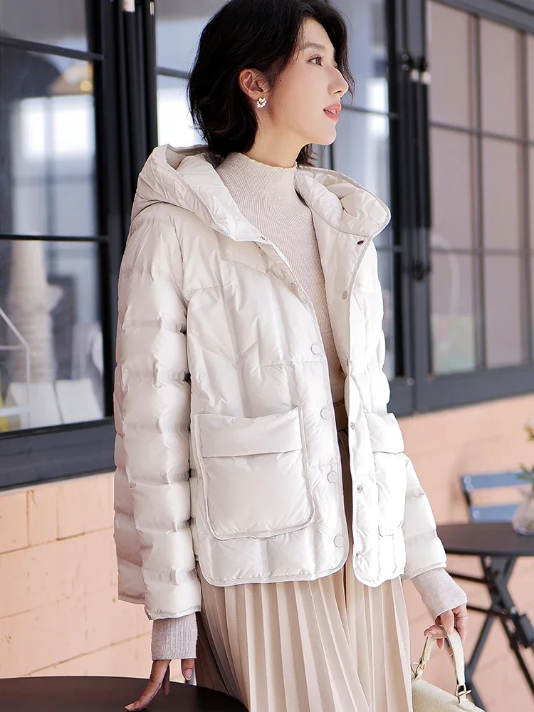 

Winter Jackets Woman 2024 White Duck Down Light Short Down Jacket Fall and Winter New Hooded Woman's Quilted Jacket Outerwear