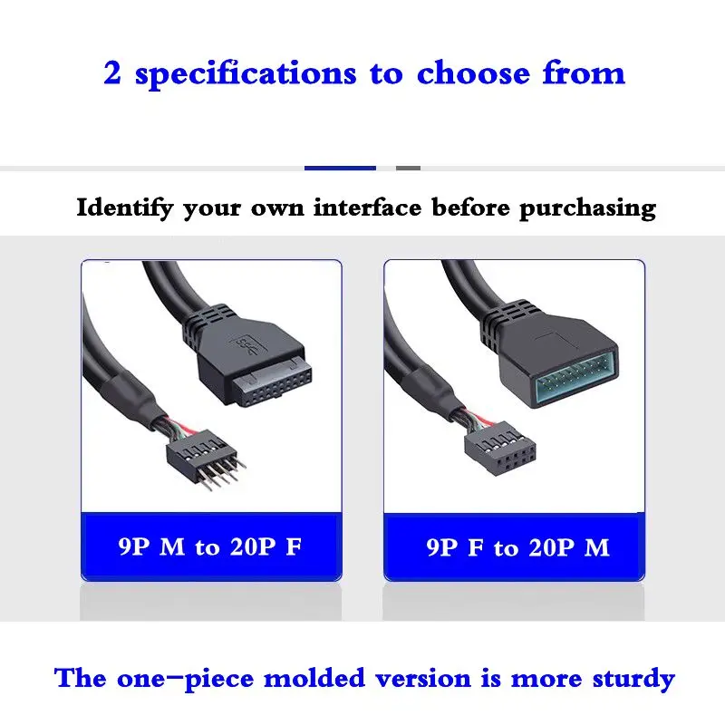 20cm Motherboard 9-Pin Female to 20 Pin Male Pin Busbar USB 2.0 to 3.0 Data Conversion Cable All Copper