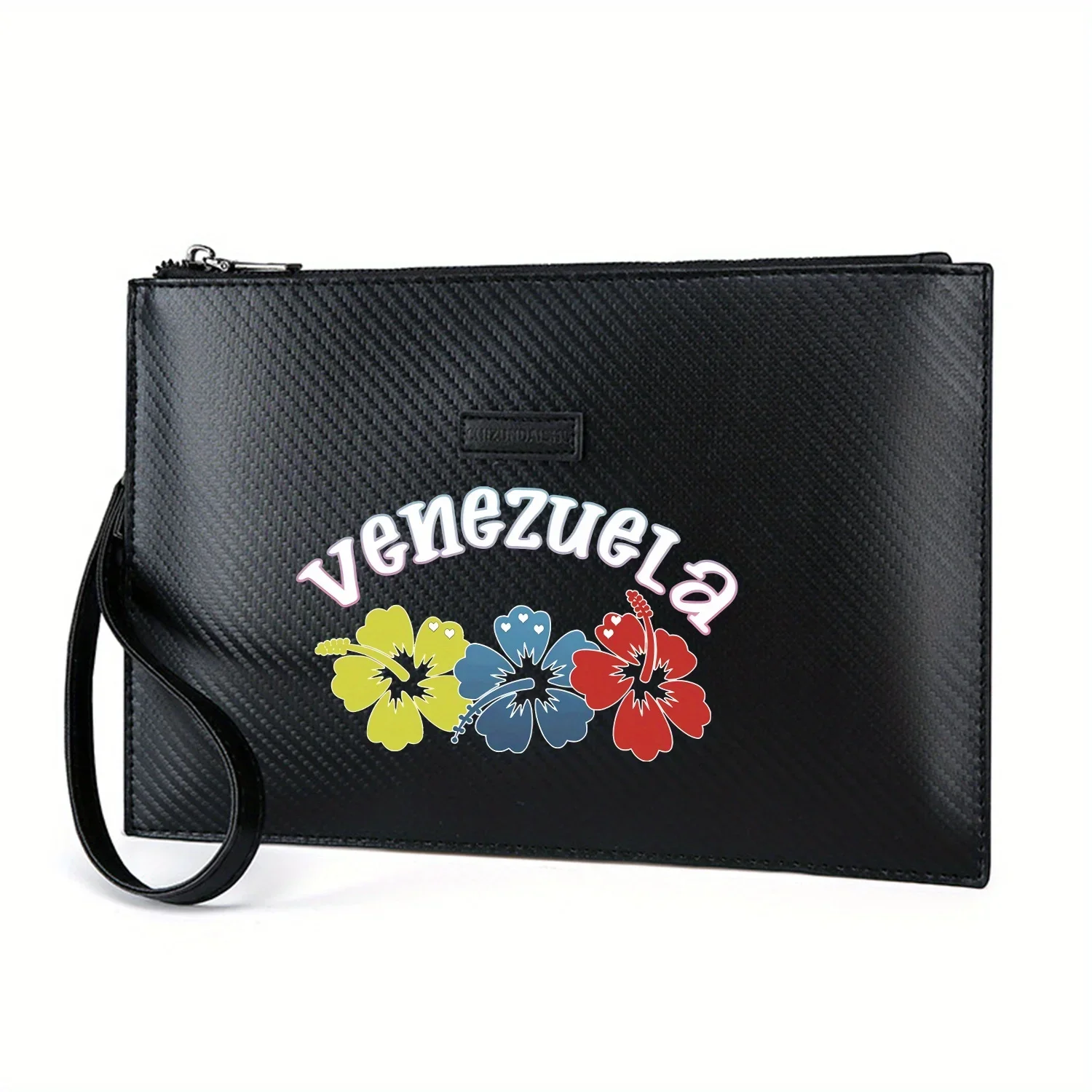 Flowers design country word Venezuela black background Elegant Printed PU Men's Handbag Fashionable and Practical for Everyday C
