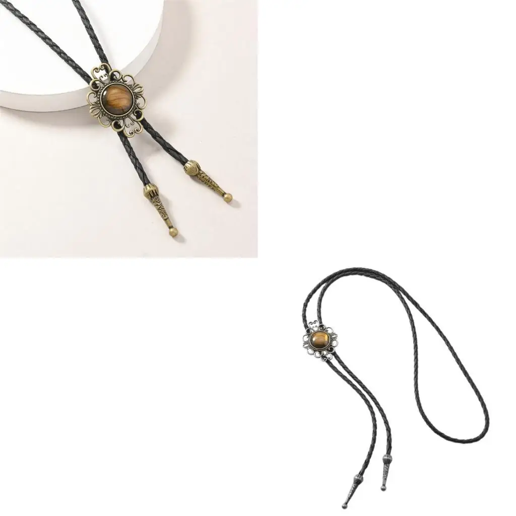 

652F Hip Hop Tribal Pattern Bolo Tie Necklace Gold Tone Alloy Pendant Chain Jewelry For Casual Outfit And Streetwear