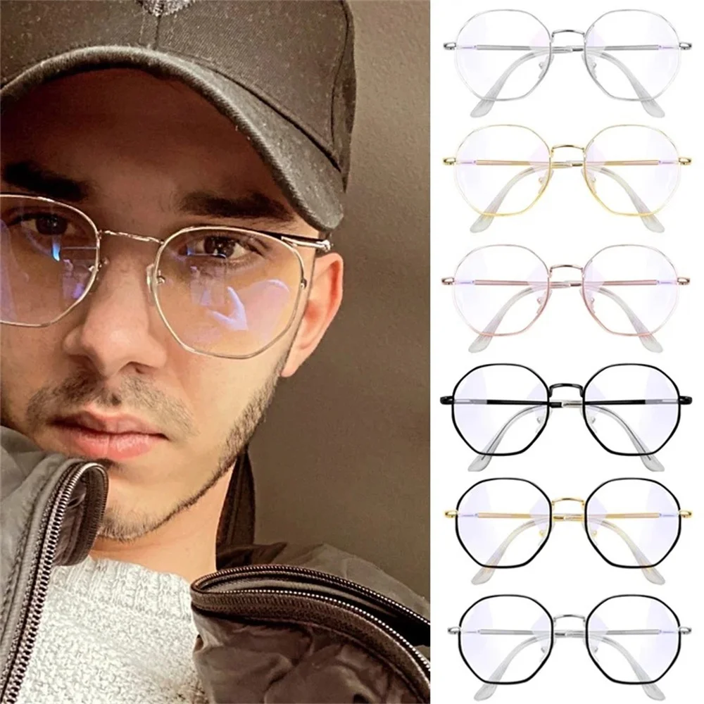 Trend Octagonal Frame Anti Blue Light Metal Glasses Women Men Vintage UV400 Protection Computer Eyeglasses Optical Eyewear