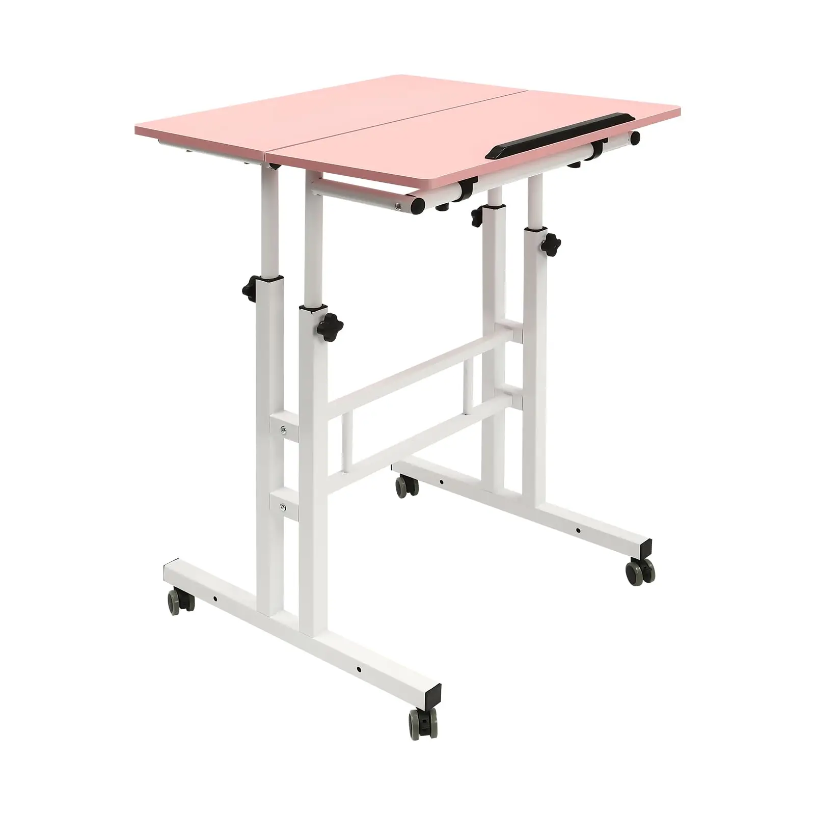 Stand Up Computer Desk, Adjustable Height Rolling Desk, Rectangular Stand Up Desk, Home Workstation, Office Laptop Cart with Whe