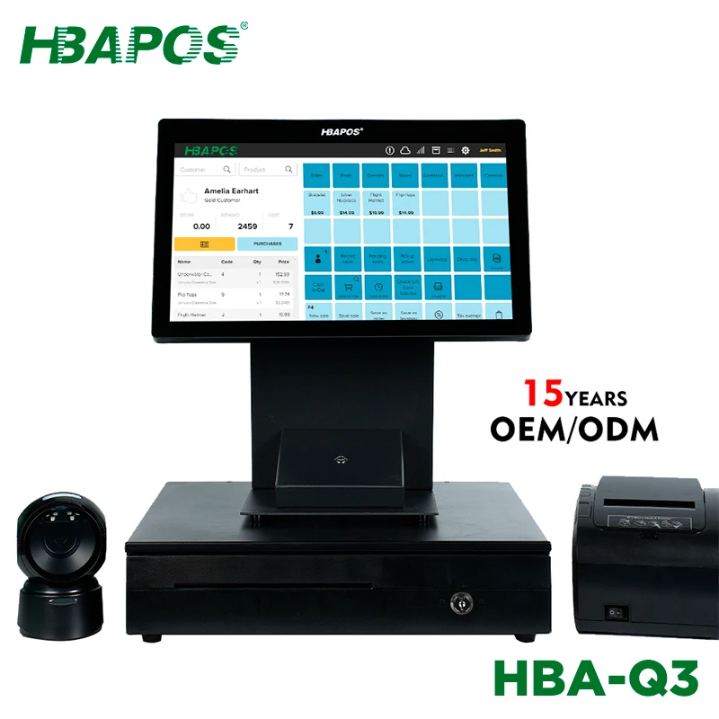 ATV&UTVDual Screen Cash Register 15.6Inch Touch Screen Cashier Till Machine Android Windows Desktop Pos System
