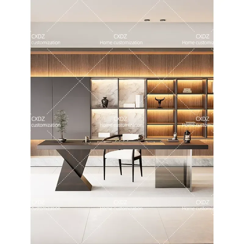 New Chinese Style Tea Table Dual Purpose Office Desk Light Luxury High End Rock Slab Surface Integrated Kettle Embedded