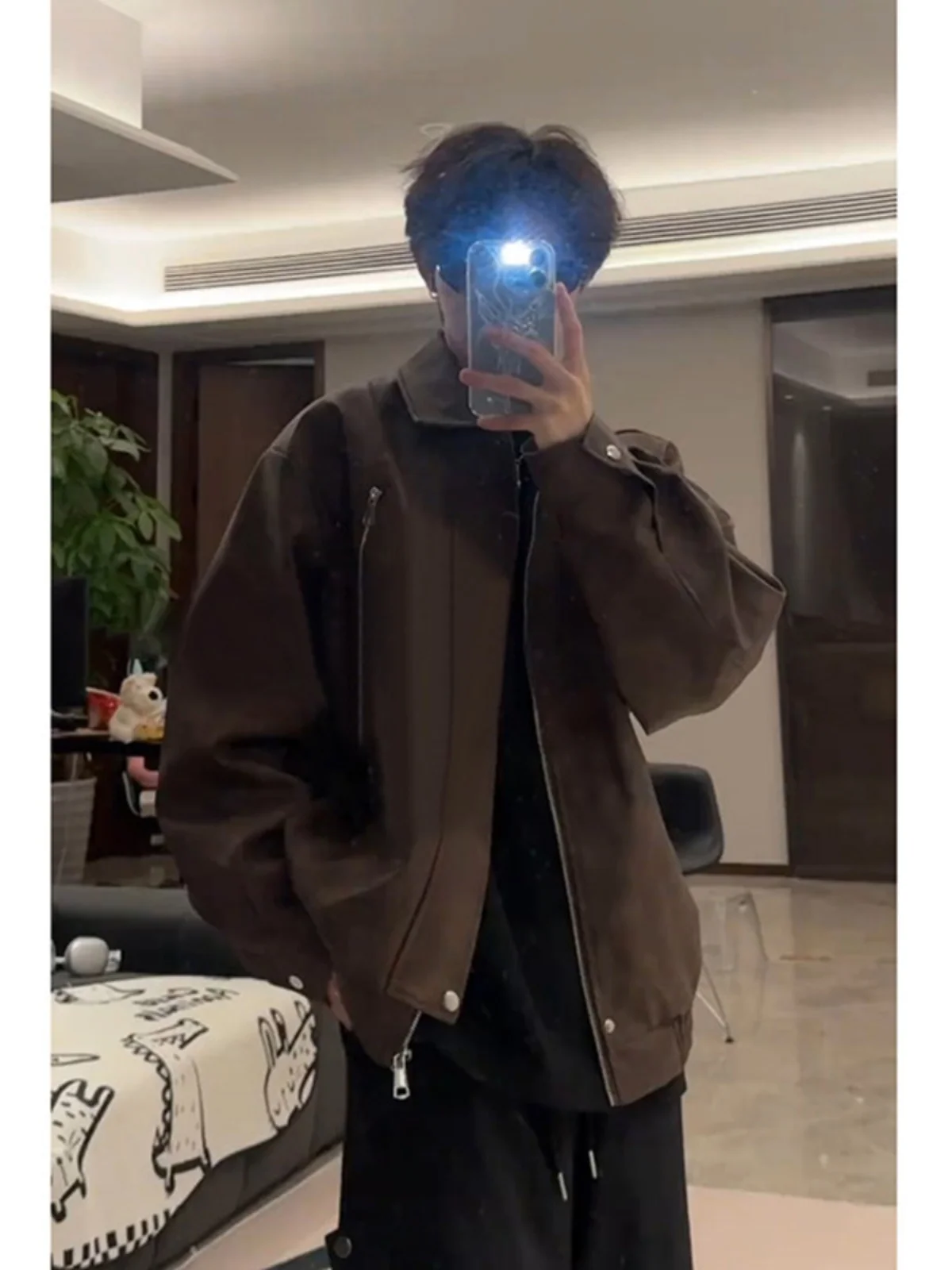 

American Sle Brown Matte Leather Jaet Men's Autumn Winter ort Cotton Filled Baseball Sle Faion Brand High End Feeling