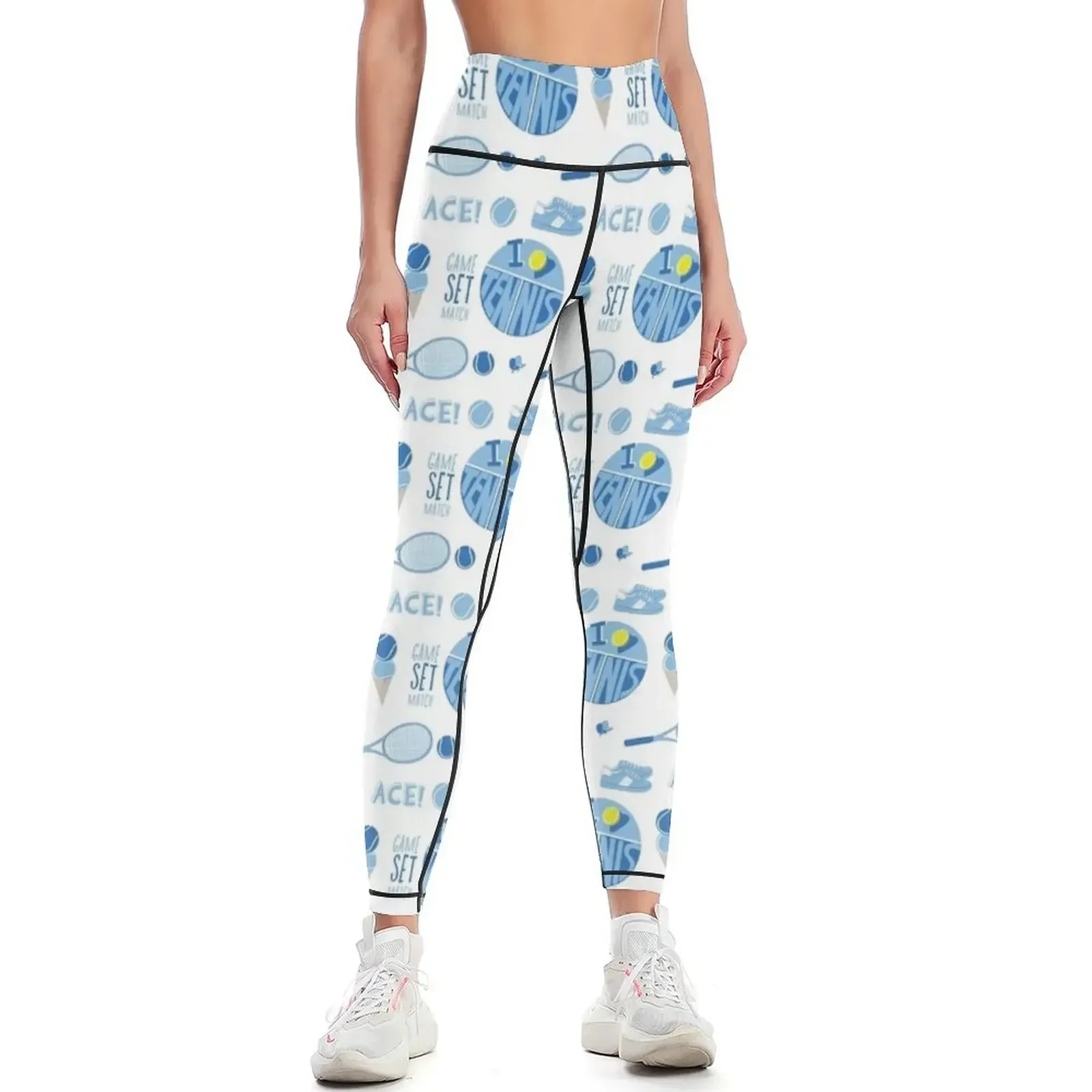

Light Blue Retro Tennis Sticker Pack Leggings gym womans fitness set gym Legging sport sports woman gym Womens Leggings