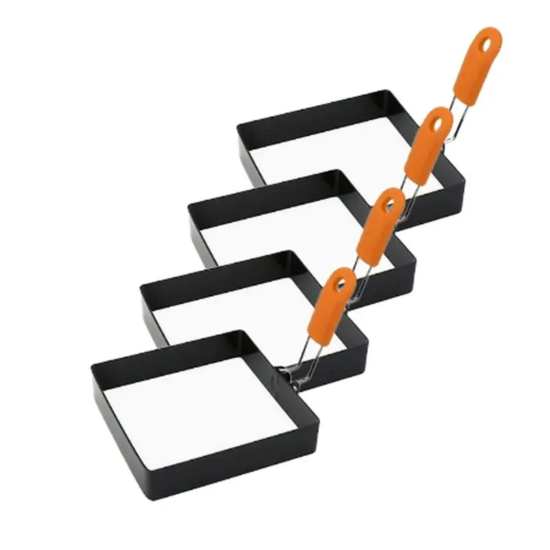 [A92P!】 4Pcs Egg Ring Fryer Silicone Handle Stainless Steel Fried Egg Mold New Frying Meat Pie Tool Stainless Steel Baking Mold
