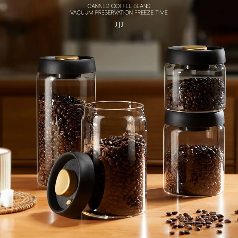 

Multi Capacity Coffee Bean Sealed Jar Kitchen Glass Storage Moisture-Proof Vacuum Pressed Storage Jar Tea Rice Peanut Storage917
