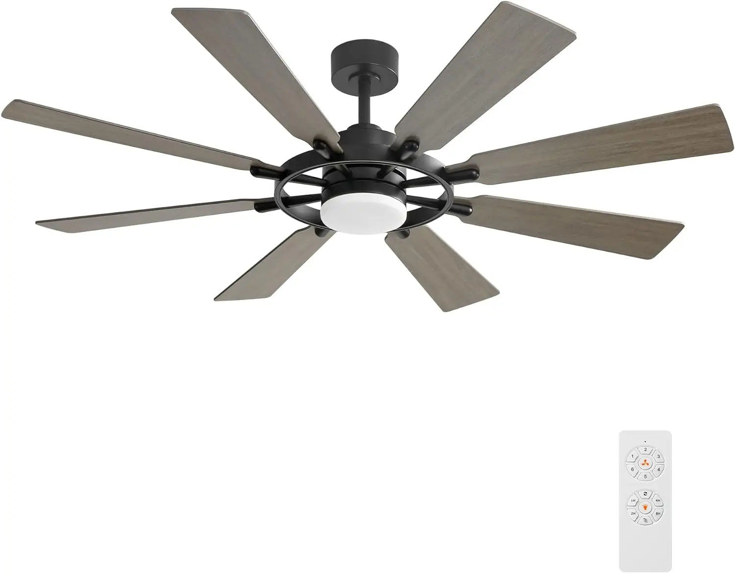 60 Inch Ceiling Fan with Lights and Remote Control, Wood 8 Blades 6-Speed Noiseless Reversible DC Motor, Modern Farmhouse