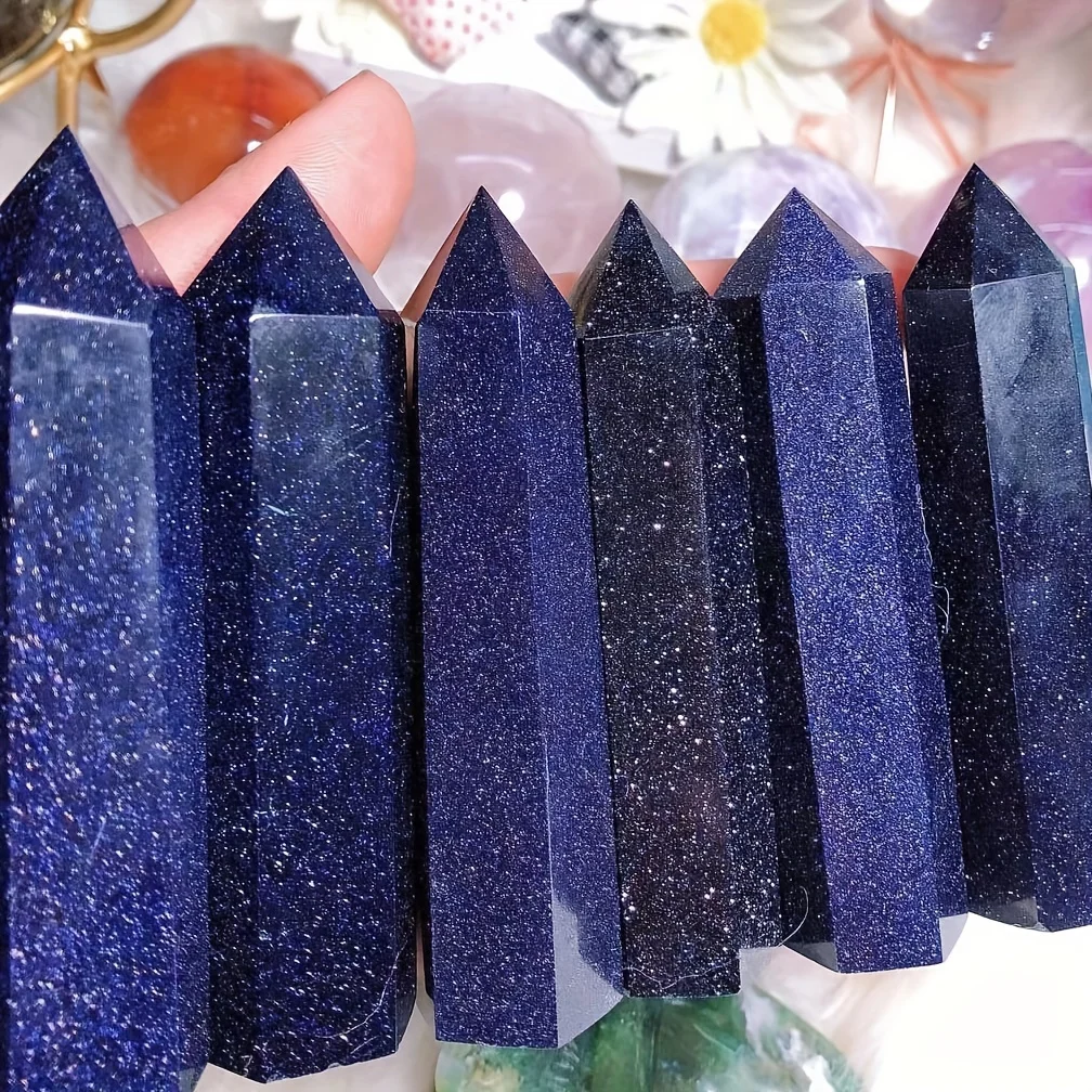 Blue sandstone crystal hexagonal obelisk, study desk decoration, home decoration, is a spiritual gift