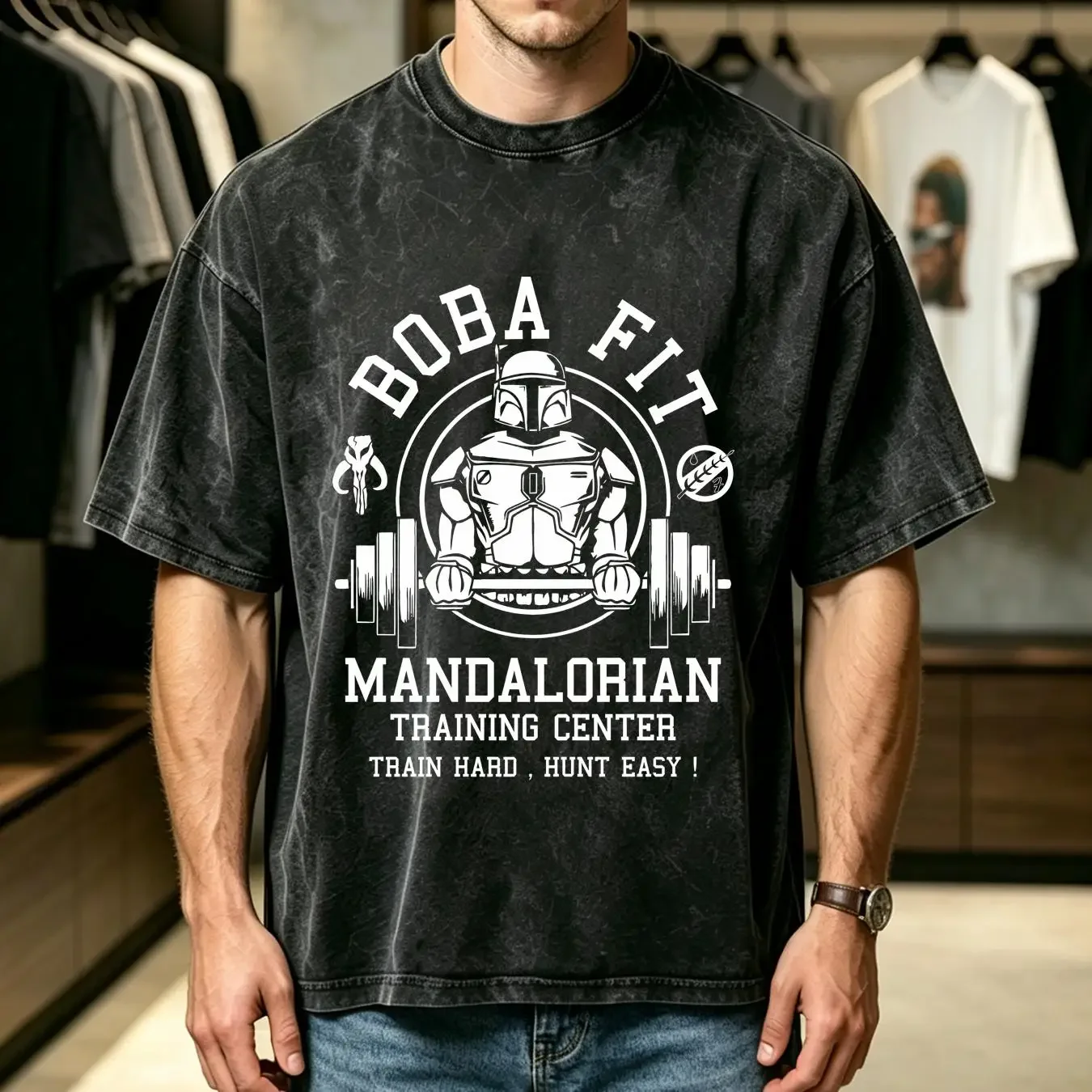 washed T Shirt Boba FiT olive cult fun funny gym training vintage Washed Top For Everyday Wear Breathable homme Stylish fashion