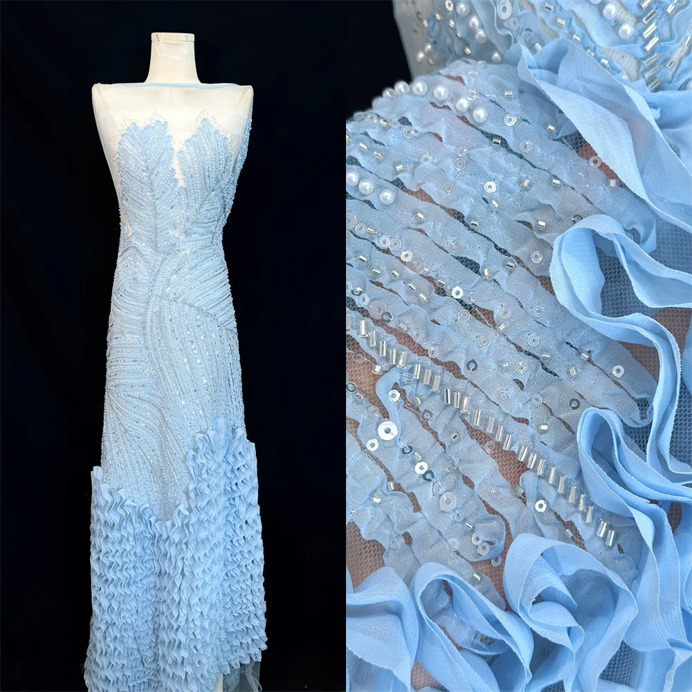 2026 High-End Luxury Beads French Embroidery Groom 3D Lace Fabric African Nigerian With Sequins Fabric For Wedding Dress Sewing