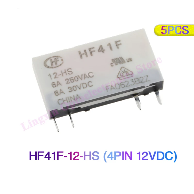 5Pcs new original HF relays HF41F-005-ZS HF41F-012-ZS HF41F-024-ZS HF41F 5V 12V 24V ZS ZST HS HST 5Pin 6A 41F-1Z-C2-1 relay base