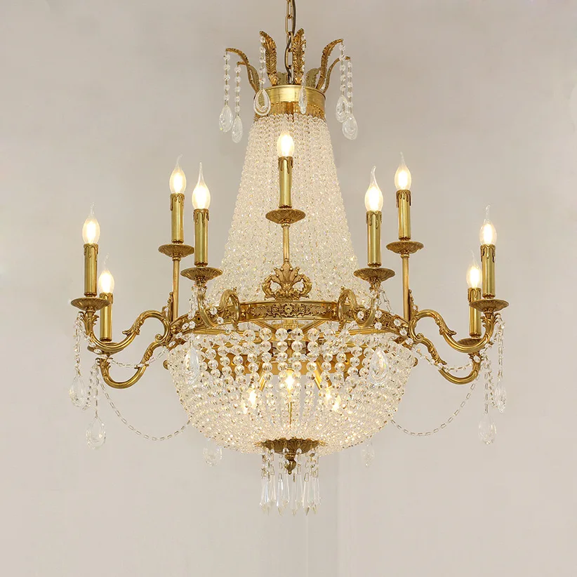 European Foyer Bowl Gold Hanging Lamp E14 Candle Light Dome Modern luxury Crystal Chandelier For living Room