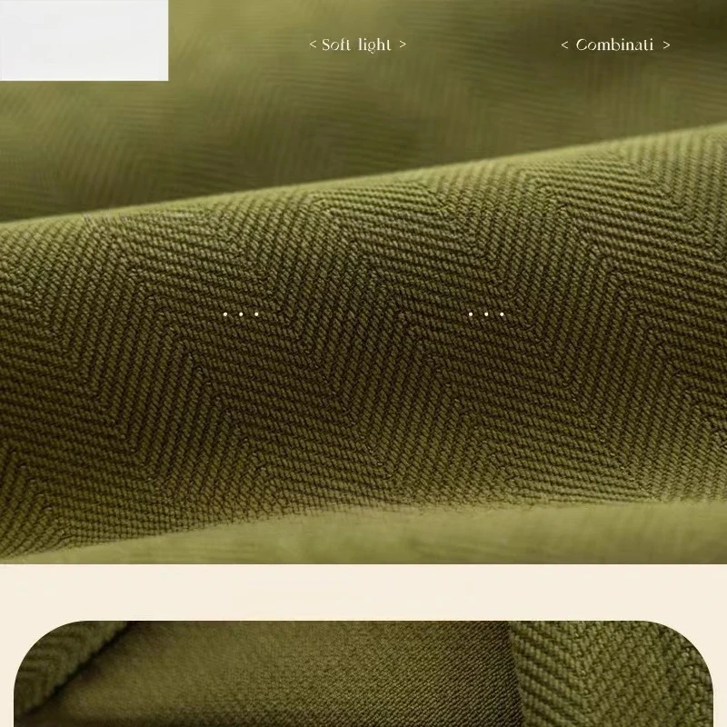 French Olive Green Chenille Blackout Curtains for Living Room Bedroom Herringbone Pattern Modern Luxury Window Drape