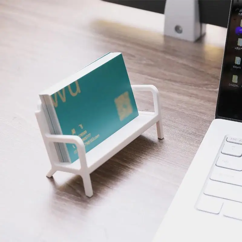 1pc Simple White Bench Style Business Card Holder Stand Case Modern Sofa Name Card Desktop Organizer School Office Supplies