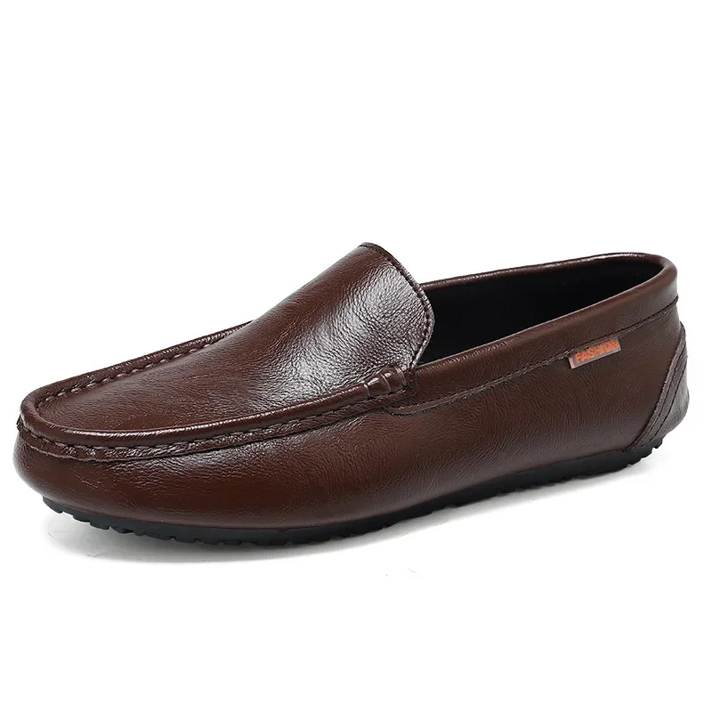 Mocassins de couro de vaca macio masculino, mocassins respiráveis, deslizar, preto, sapatos casuais para dirigir, tênis masculino, plus size