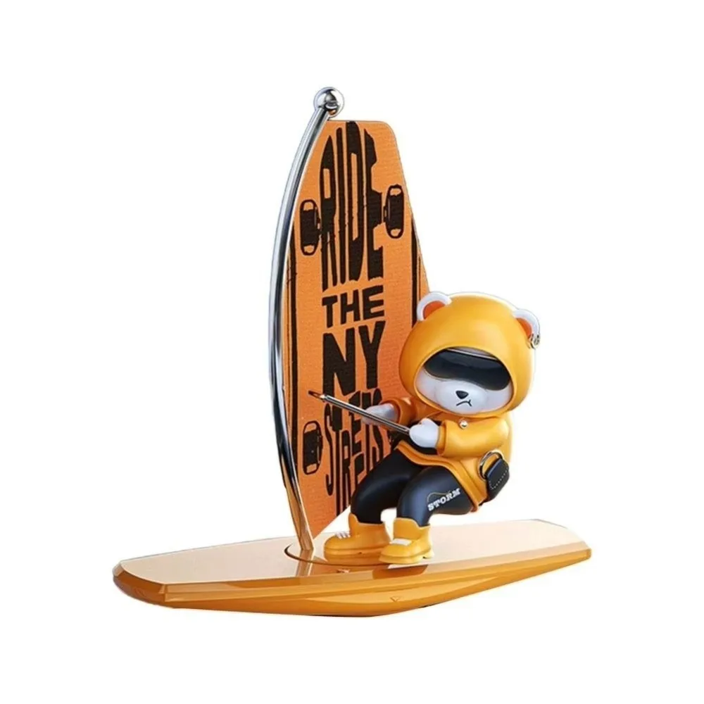 Cartoon Bear Car Dashboard Decorations Surfing Design Sailboat Swing Parking Number Plate Automatic Rotating Function