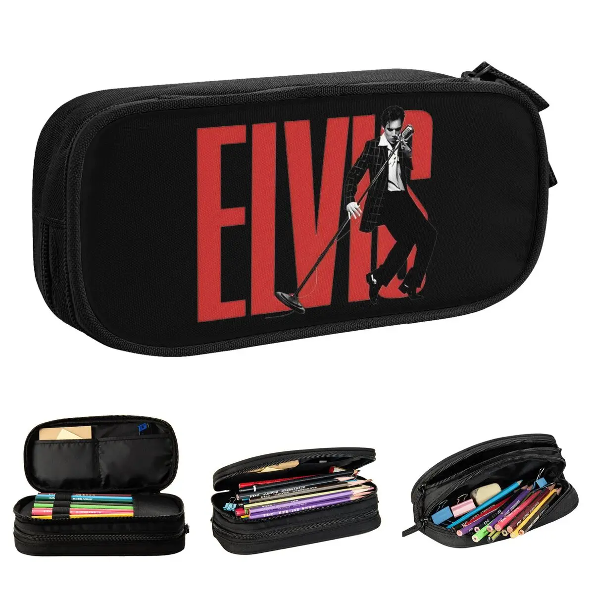 E-Elvis P-Presleys King Estuches para lápices Nuevas bolsas para bolígrafos Niña Niño Almacenamiento grande Útiles escolares Regalos Estuches para lápices