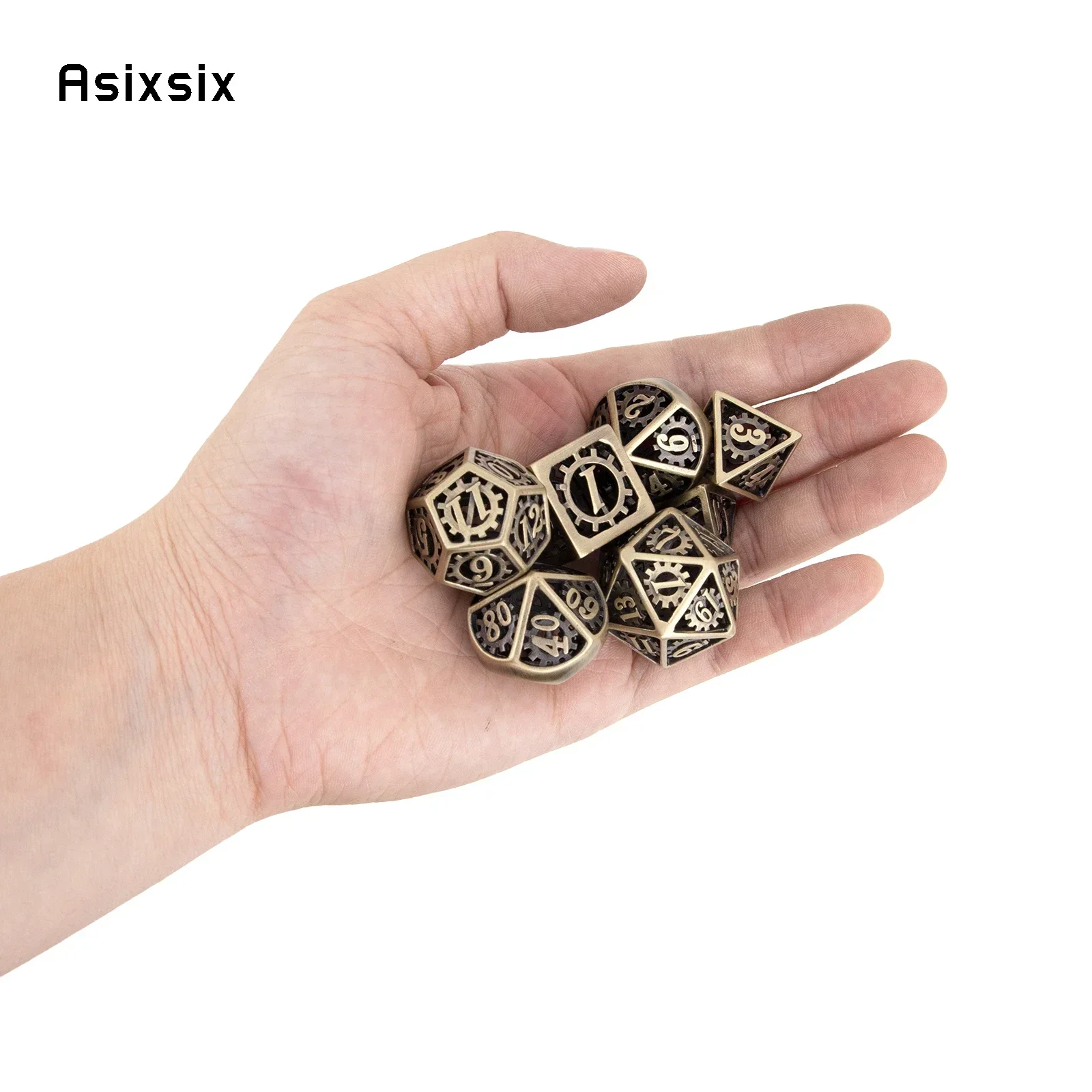 7 Pcs Yellow Wheel Gear Metal Dice Hollow Metal Polyhedral Dice Set Suitable For Role-Playing Dice PropBoard Game Gift