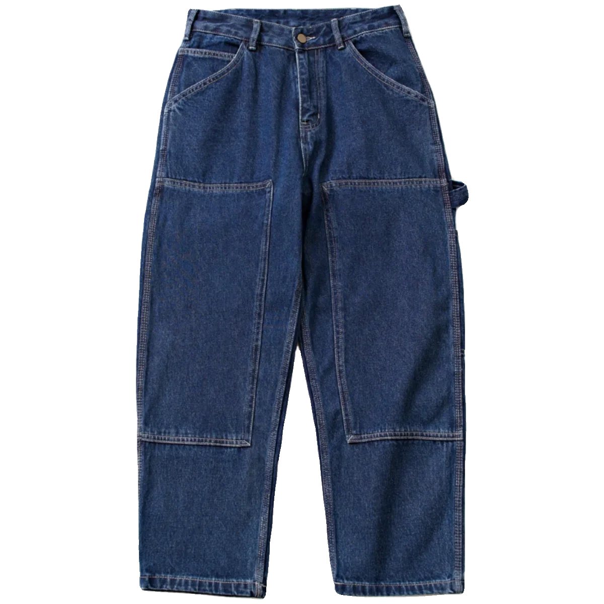 American Style gewaschene Double Knie Patched Jeans lose gerade Hosen für Männer und Frauen