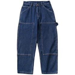 American Style gewaschene Double Knie Patched Jeans lose gerade Hosen für Männer und Frauen