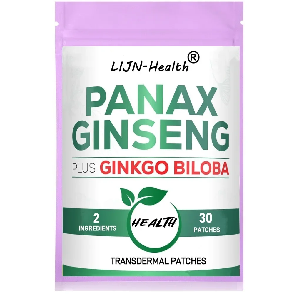 

30 Patches Korean Red Panax Ginseng Transdermal Patches with Ginkgo Biloba Leaf Energy Brain Health Immune System