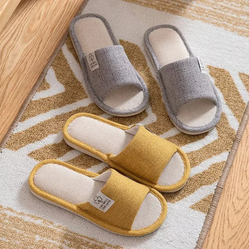 Breathable Open Toe Linen Slippers, Unisex Comfort House Slides, Indoor Bedroom Home Shoes for Spring Summer Autumn