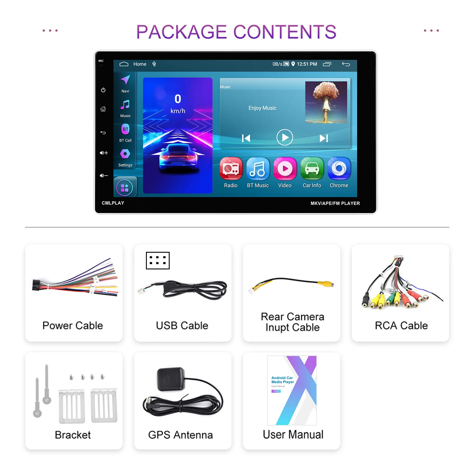 Camecho 1 Din Autoradio 2 + 64G 9 ''Draaibaar Scherm Draadloze Carplay Android Auto GPS Stereo Bluetooth Wifi Multimedia Speler