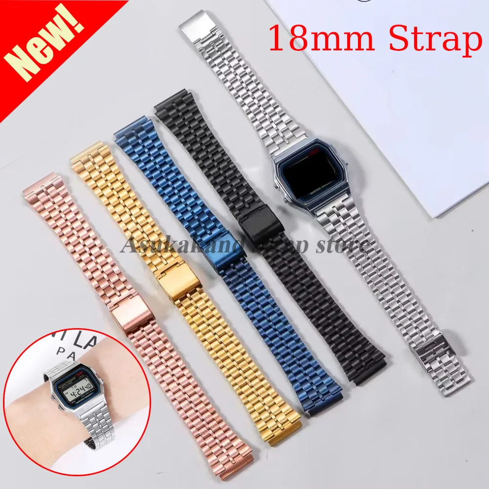Cinturino per orologio in acciaio inossidabile da 18 mm per AE1200 1300 F-91W SGW400 F91W F84 F105 108 A158W 168 ae1200 Cinturini in metallo per bracciale da donna