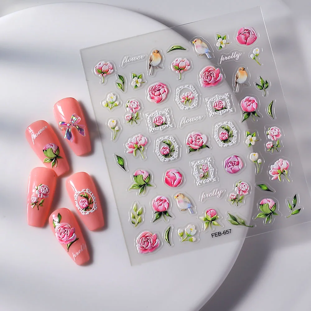 3d Uitgehold Bloemontwerp Nagelsticker Manicure Decoraties FEB-657