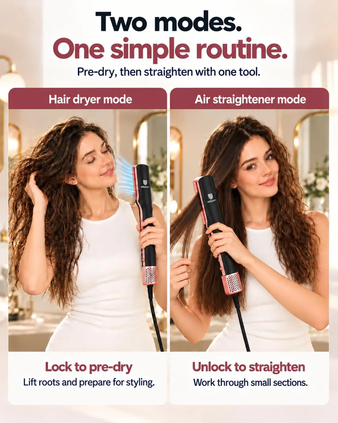 2-in-1 Wet-to-Dry Hair Air Styler, Straightener & Dryer with Infrared Care