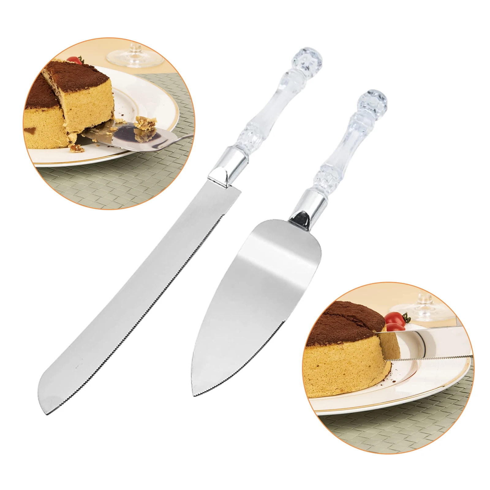 Stainless Steel Wedding Cake Knife Fork Wedding Birthday Supplies Crystal Handle Cake Knife Shovel Triangle Shovel Bread Knife