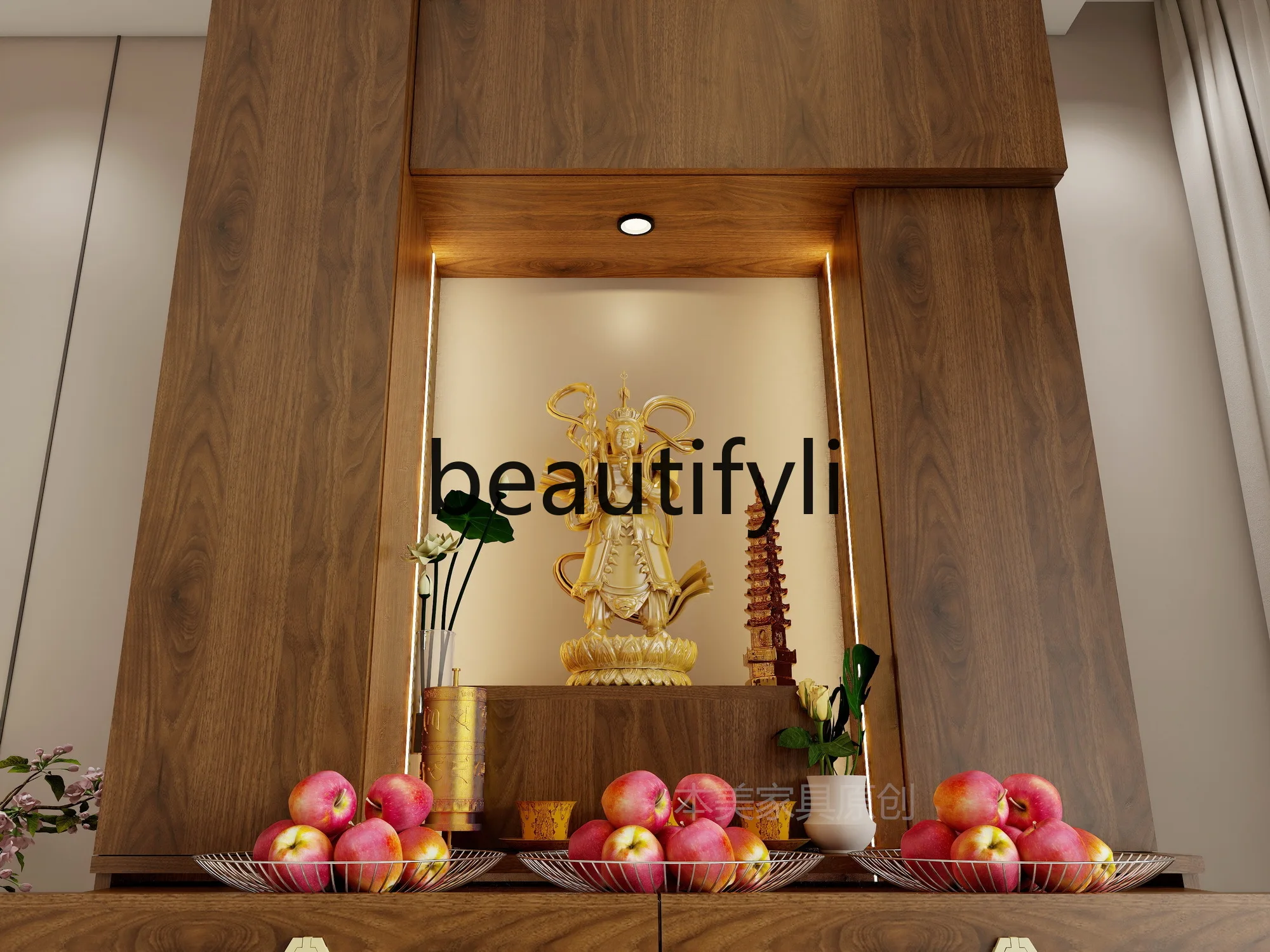 طاولة تقديم إله الثروة، مقعد الله، سلف الخزانة، تقديم مزار منزلي بسيط، قوانيين حديث، طراز المنزل التبتي #4