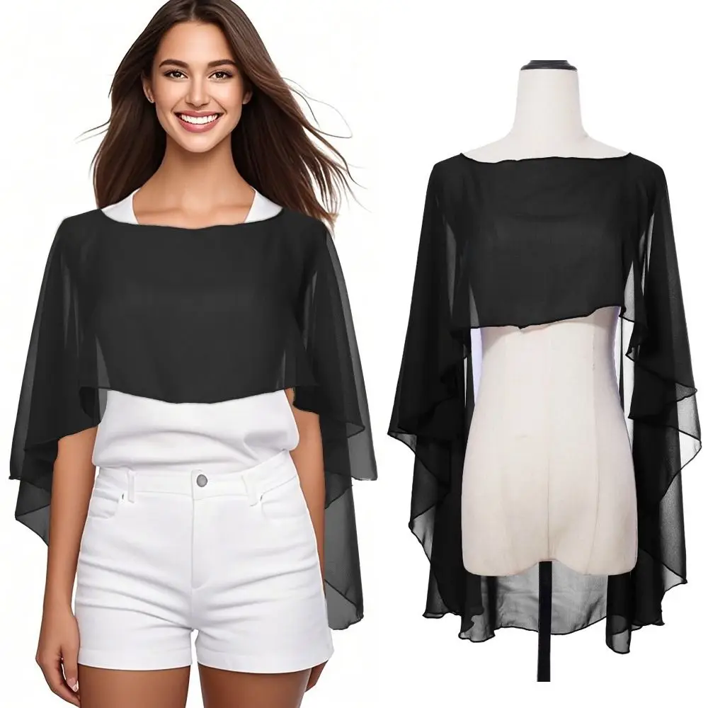 Neue trendige weiche Hochzeitsumhänge lange einfarbige Chiffon-Achselzucken-Hochzeitsjacke Wraps Damen Damenmode-Accessoires