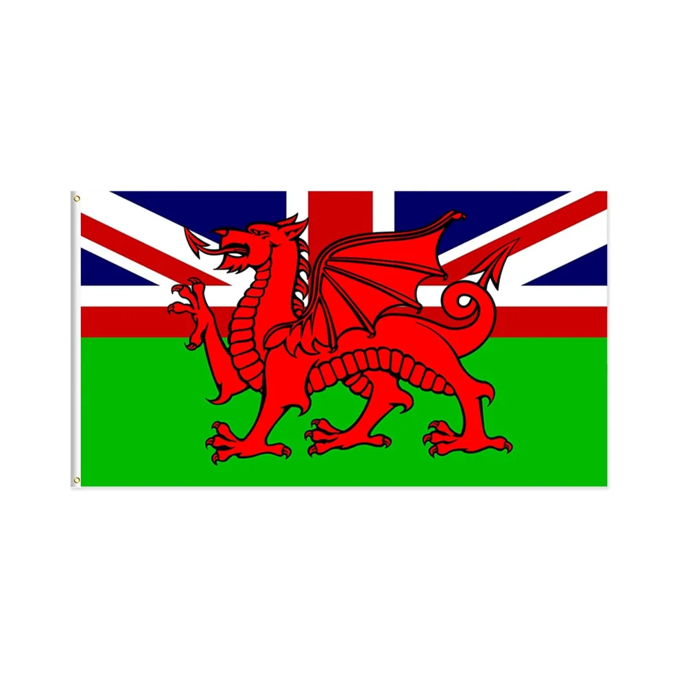 Welsh Red Dragon Union Jack Combine Flag 2x3ft 3x5ft UK Wales Patriotic Banner for Home Garden Outdoor Wall Decor